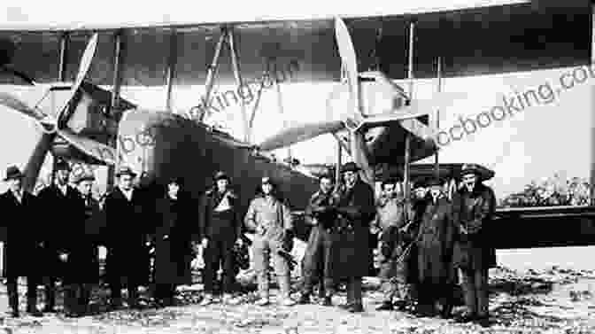 A Black And White Photo Of Ross Smith And His Crew Standing In Front Of Their Plane, The Vickers Vimy. Flight To Fame Ross Smith