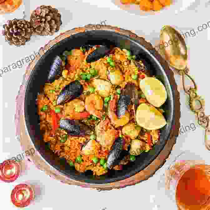 A Close Up Of A Sizzling Paella, Showcasing Its Vibrant Seafood And Saffron Infused Rice THE A TO Z OF THE RECIPE OF THE SPANISH LANGUAGE