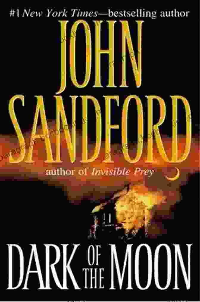 Dark Of The Moon Book Cover Featuring Virgil Flowers Standing In A Dark Forest With A Flashlight, Surrounded By Shadows. Dark Of The Moon (A Virgil Flowers Novel 1)