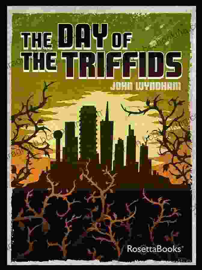 The Day Of The Triffids Book Cover, Featuring A Group Of Survivors Fleeing From A Horde Of Mutant Plants. The Day Of The Triffids