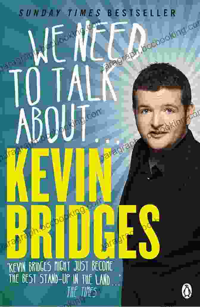We Need To Talk About Kevin Bridges Book Cover, Featuring A Black And White Photo Of Kevin Bridges With A Microphone In One Hand And A Pen And Notepad In The Other, Superimposed Over A Geometric Background. We Need To Talk About Kevin Bridges